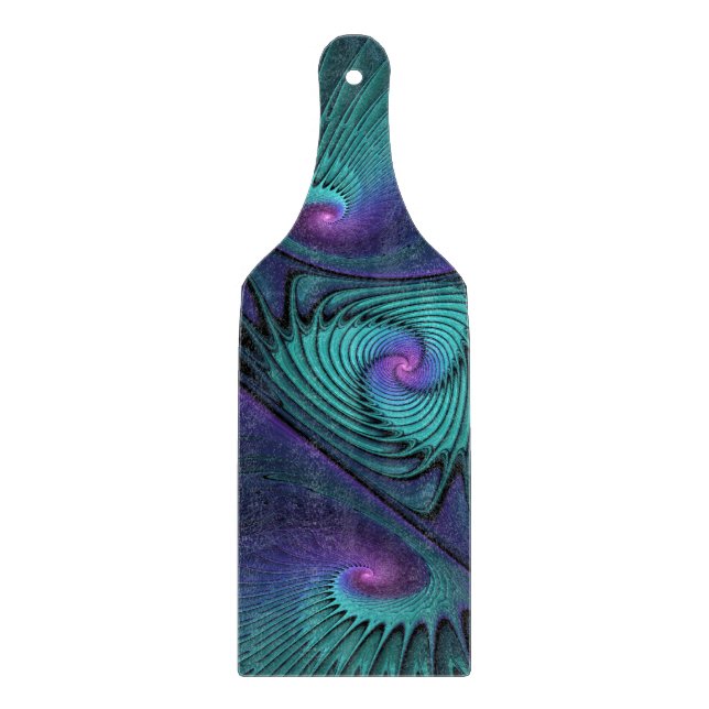 Purple meets Turquoise modern abstract Fractal Art Cutting Board (Front)