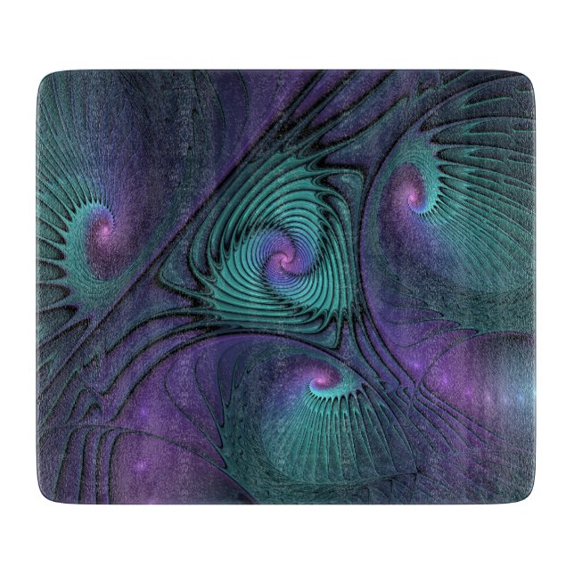 Purple meets Turquoise modern abstract Fractal Art Cutting Board (Front)