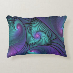 Purple meets Turquoise modern abstract Fractal Art Decorative Cushion