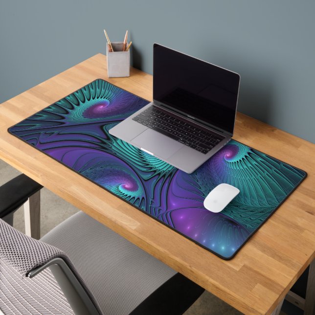 Purple meets Turquoise modern abstract Fractal Art Desk Mat (Office 2)
