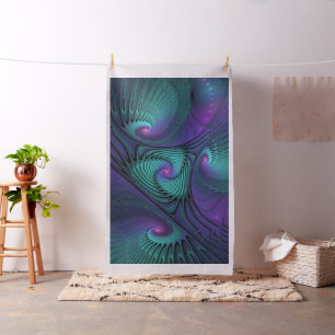 Purple Meets Turquoise Modern Abstract Fractal Art Fabric
