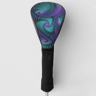 Purple Meets Turquoise Modern Abstract Fractal Art Golf Head Cover