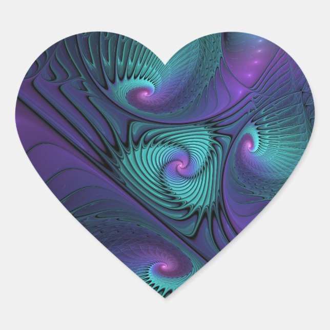 Purple meets Turquoise modern abstract Fractal Art Heart Sticker (Front)