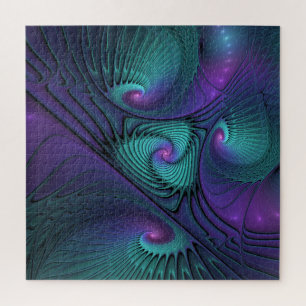 Purple meets Turquoise modern abstract Fractal Art Jigsaw Puzzle