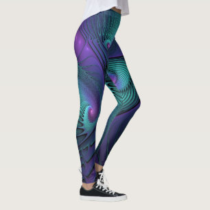 Purple meets Turquoise modern abstract Fractal Art Leggings