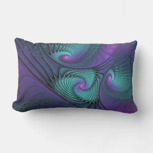 Purple Meets Turquoise Modern Abstract Fractal Art Lumbar Cushion