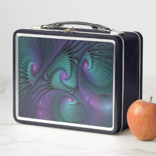 Purple meets Turquoise modern abstract Fractal Art Metal Lunch Box