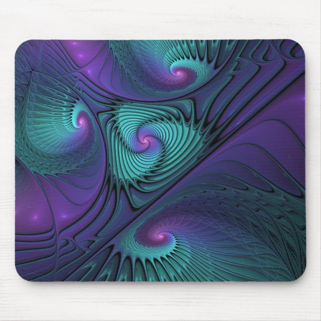 Purple meets Turquoise modern abstract Fractal Art Mouse Pad (Front)