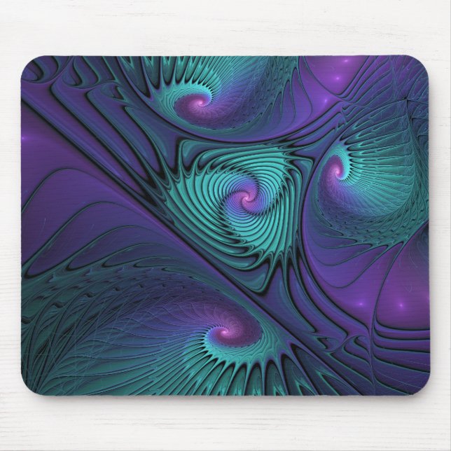 Purple meets Turquoise modern abstract Fractal Art Mouse Pad (Front)