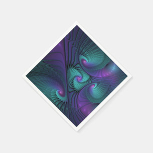 Purple meets Turquoise modern abstract Fractal Art Napkin