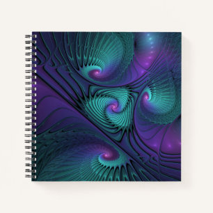 Purple Meets Turquoise Modern Abstract Fractal Art Notebook