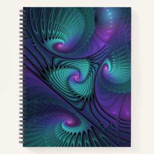 Purple Meets Turquoise Modern Abstract Fractal Art Notebook