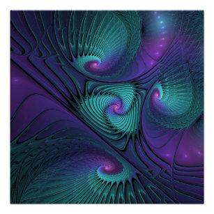 Purple meets Turquoise modern abstract Fractal Art Poster