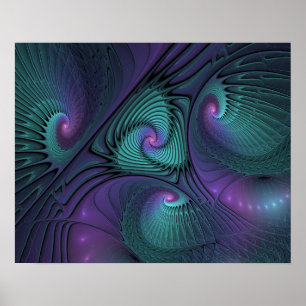 Purple meets Turquoise modern abstract Fractal Art Poster