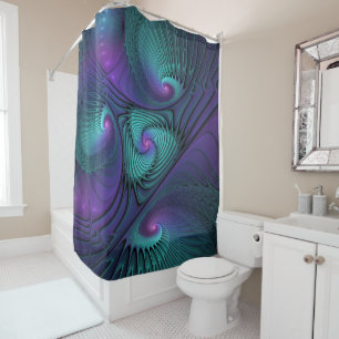 Purple meets Turquoise modern abstract Fractal Art Shower Curtain