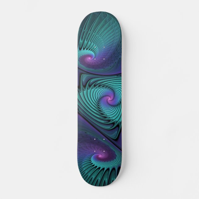 Purple meets Turquoise modern abstract Fractal Art Skateboard (Front)
