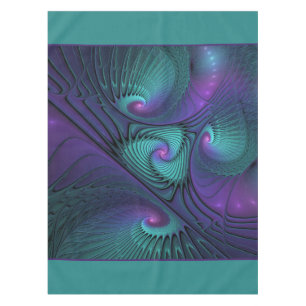 Purple meets Turquoise modern abstract Fractal Art Tablecloth