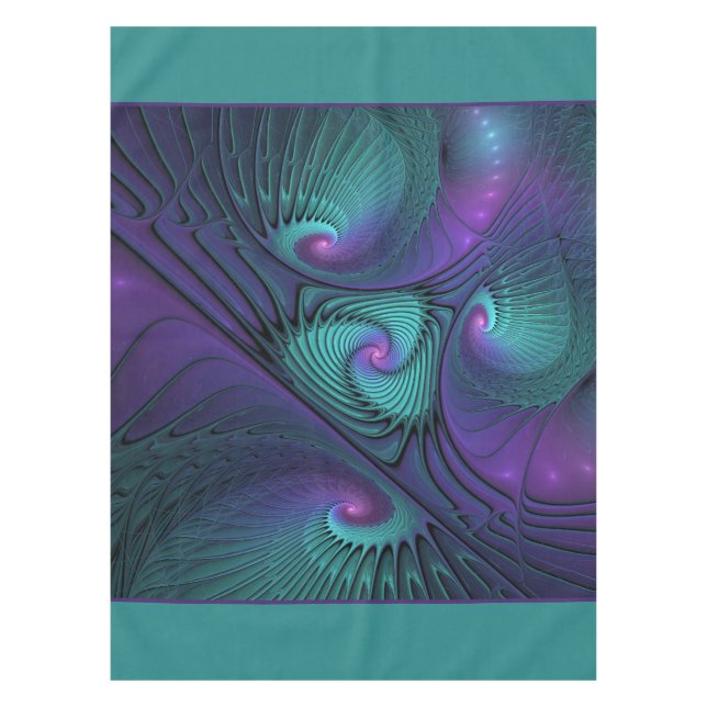 Purple meets Turquoise modern abstract Fractal Art Tablecloth (Front)