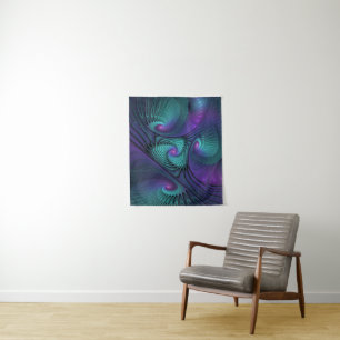 Purple meets Turquoise modern abstract Fractal Art Tapestry