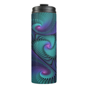 Purple meets Turquoise modern abstract Fractal Art Thermal Tumbler