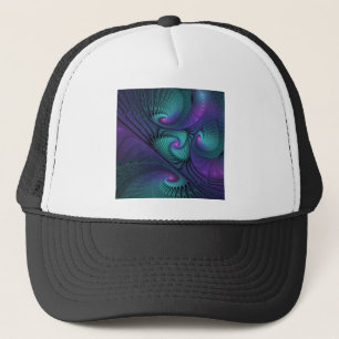Purple meets Turquoise modern abstract Fractal Art Trucker Hat