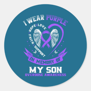 Purple memory my son drug overdose awareness ribbo classic round sticker