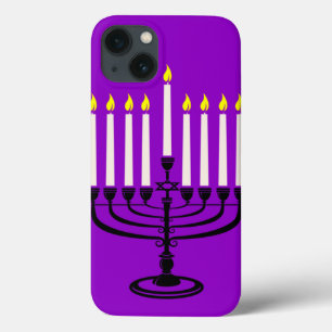 purple menorah hanukkah jewish print iPhone 13 case