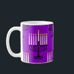 purple menorah hanukkah jewish print coffee mug<br><div class="desc">"purple menorah hanukkah jewish print ", "purple hanukkah", "purple menorah" , "hanukkah menorah", menorah, "happy hanukkah", channukah,  hannukah, Hanukkah, "jewish holidays"</div>