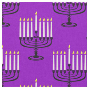 purple menorah hanukkah jewish print fabric