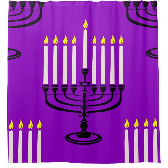 purple menorah hanukkah jewish print shower curtain (Front)