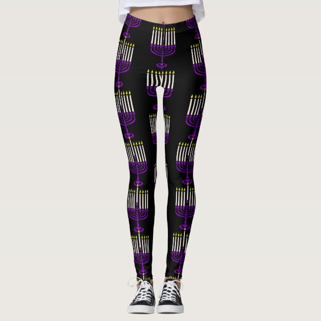purple menorah hanukkah leggings (Front)