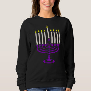 purple menorah hanukkah sweatshirt