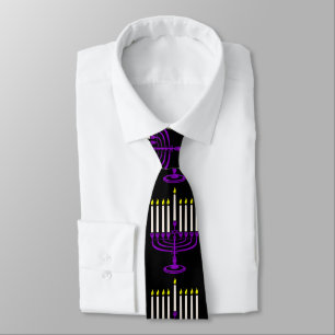purple menorah hanukkah tie