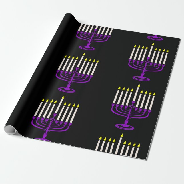 purple menorah hanukkah wrapping paper (Unrolled)