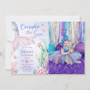 Purple Mermaid 1st Birthday Oneder the Sea Photo Invitation