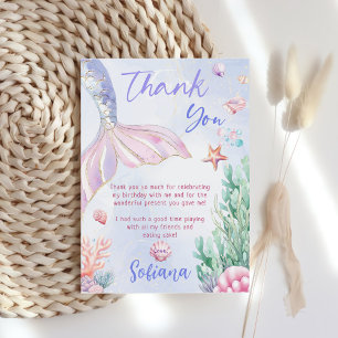 Purple Mermaid 1st Birthday Oneder the Sea Thank You Card