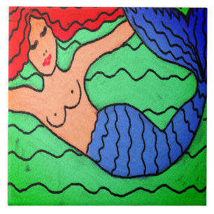 Purple Mermaid Abstract Digital Painting Ceramic Tile