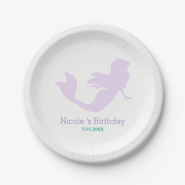 Purple Mermaid Beach Bling Birthday Party Custom Paper Plate (Front)