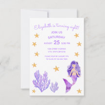 Purple Mermaid Birthday Invitation