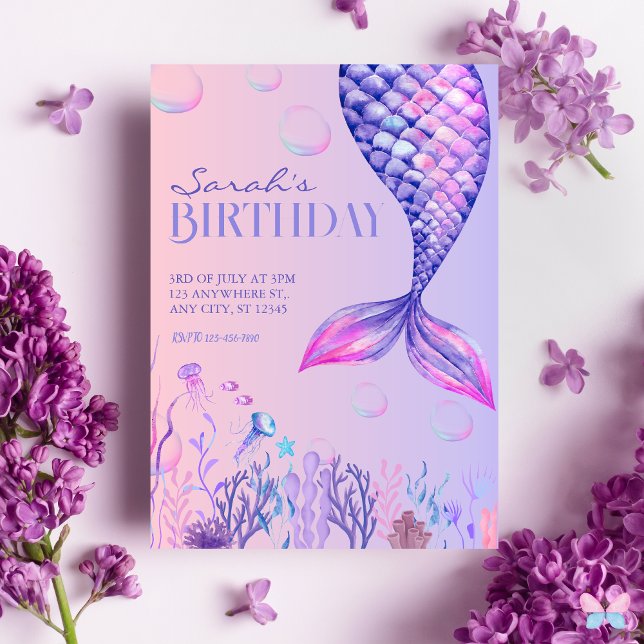 Purple Mermaid Birthday Invitation (Make a splash with this enchanting Mermaid Invitation! 🧜‍♀️✨ )