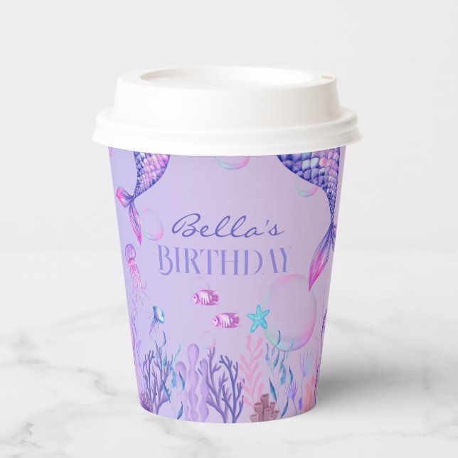 Purple Mermaid Birthday Paper Cup (Front)