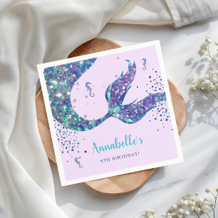 Purple Mermaid Birthday Paper Napkin