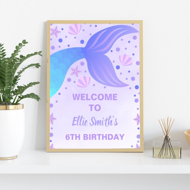 Purple Mermaid Birthday Party Welcome Sign (Purple Mermaid Welcome Signs)