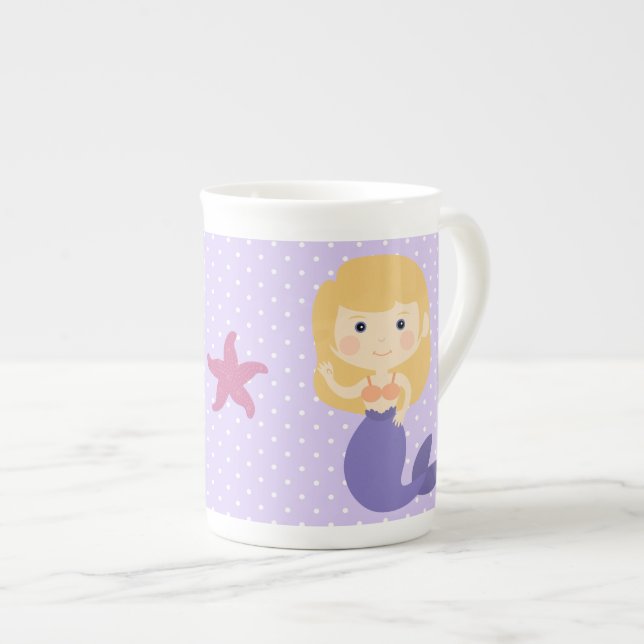 Purple Mermaid Bone China Mug (Front Right)