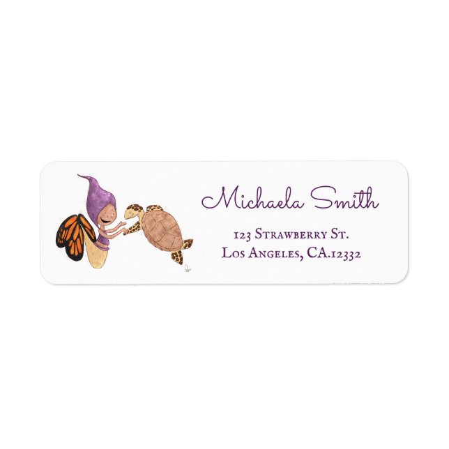 Purple Mermaid Butterfly Turtle Return Address Label (Front)