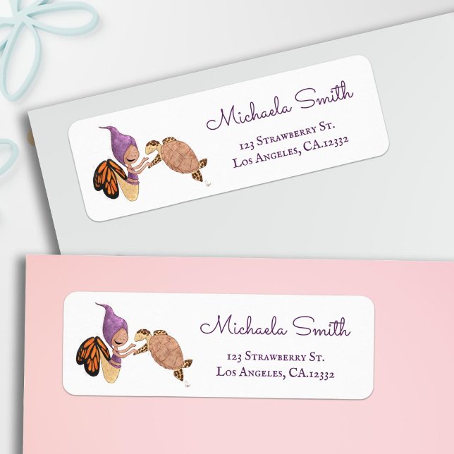 Purple Mermaid Butterfly Turtle Return Address Label (Creator Uploaded)