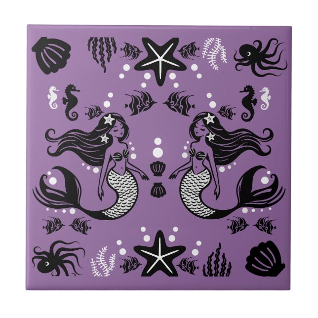 Purple Mermaid Fantasy Ceramic Tile (Front)