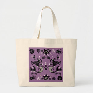 Purple Mermaid Fantasy Large Tote Bag