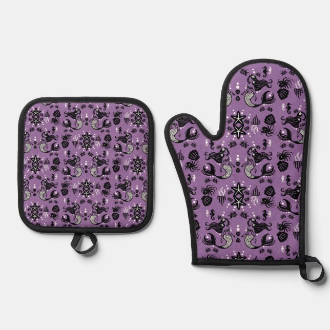 Purple Mermaid Fantasy Oven Mitt & Pot Holder Set (Front)