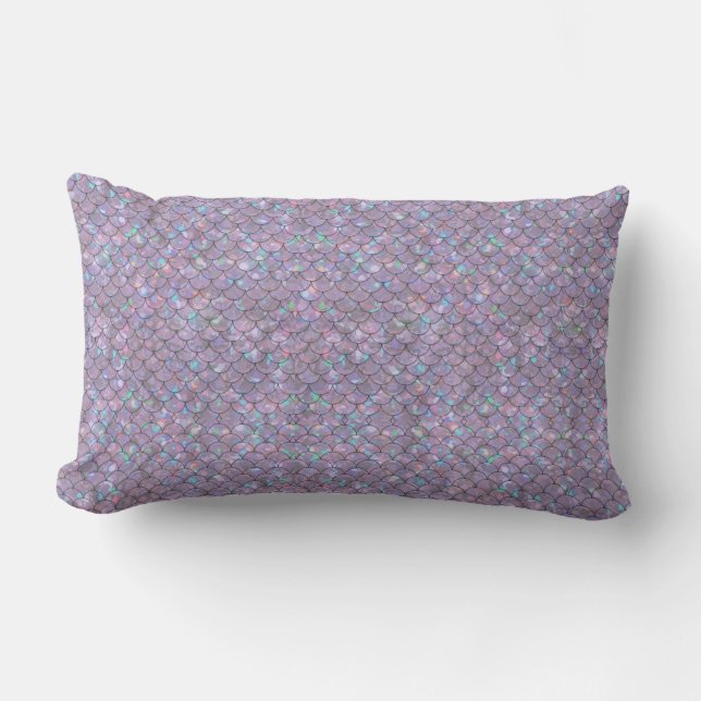 Purple Mermaid Fish Scales Holographic Elegant Lumbar Cushion (Front)